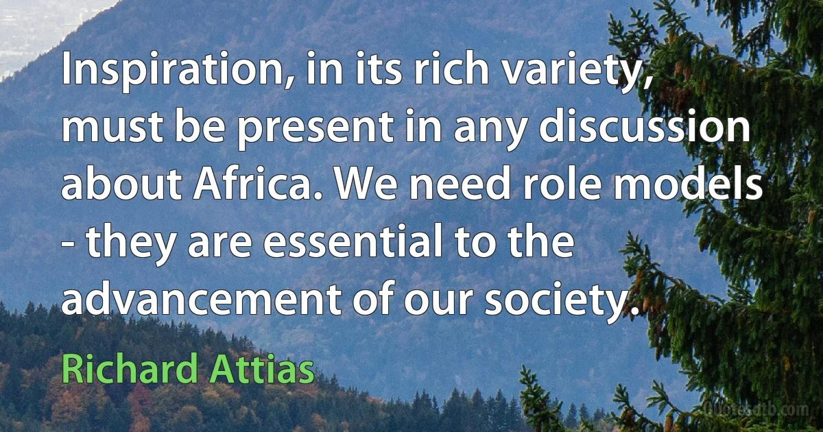 Inspiration, in its rich variety, must be present in any discussion about Africa. We need role models - they are essential to the advancement of our society. (Richard Attias)