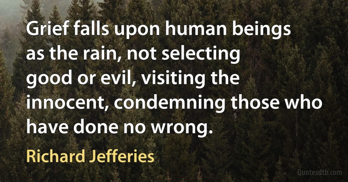 Grief falls upon human beings as the rain, not selecting good or evil, visiting the innocent, condemning those who have done no wrong. (Richard Jefferies)