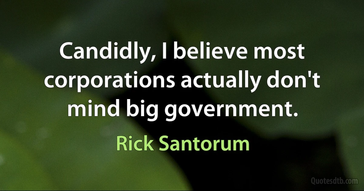 Candidly, I believe most corporations actually don't mind big government. (Rick Santorum)