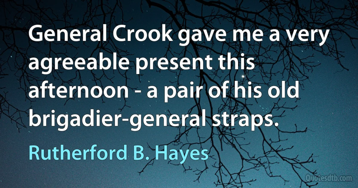 General Crook gave me a very agreeable present this afternoon - a pair of his old brigadier-general straps. (Rutherford B. Hayes)