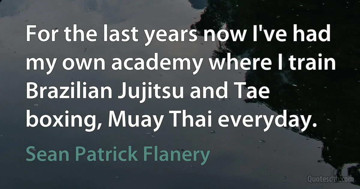 For the last years now I've had my own academy where I train Brazilian Jujitsu and Tae boxing, Muay Thai everyday. (Sean Patrick Flanery)