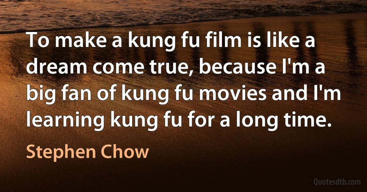 To make a kung fu film is like a dream come true, because I'm a big fan of kung fu movies and I'm learning kung fu for a long time. (Stephen Chow)