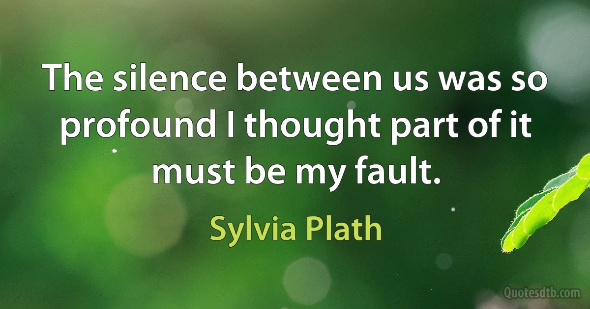 The silence between us was so profound I thought part of it must be my fault. (Sylvia Plath)