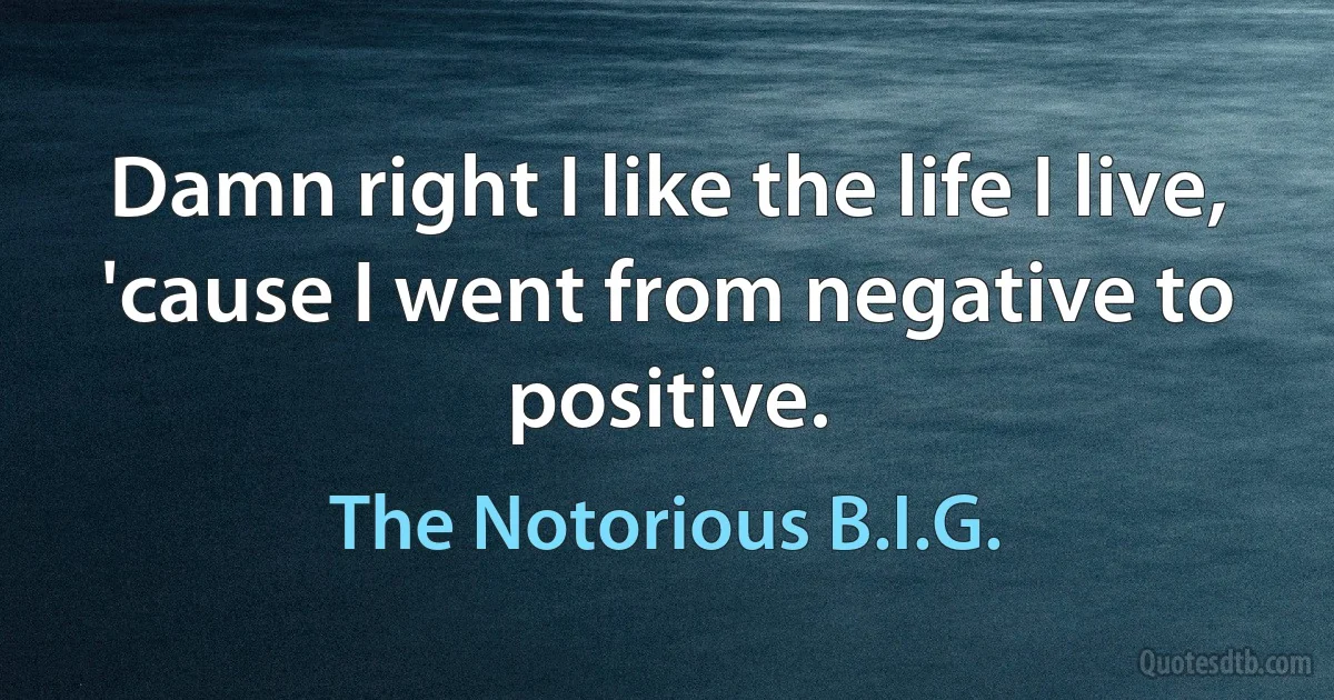 Damn right I like the life I live, 'cause I went from negative to positive. (The Notorious B.I.G.)