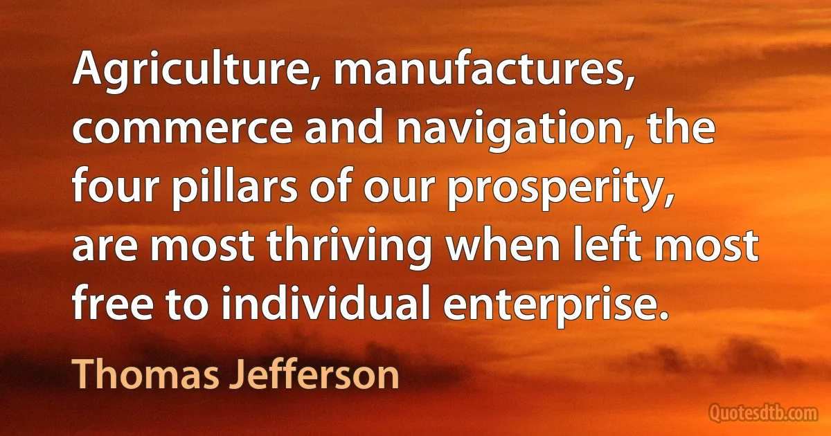 Agriculture, manufactures, commerce and navigation, the four pillars of our prosperity, are most thriving when left most free to individual enterprise. (Thomas Jefferson)