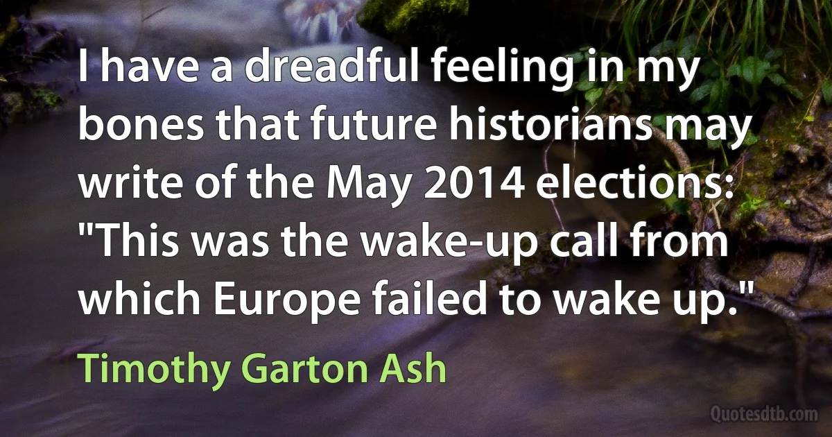 I have a dreadful feeling in my bones that future historians may write of the May 2014 elections: "This was the wake-up call from which Europe failed to wake up." (Timothy Garton Ash)