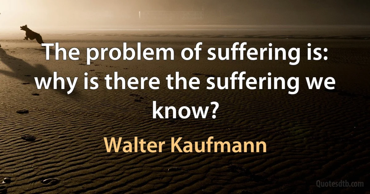 The problem of suffering is: why is there the suffering we know? (Walter Kaufmann)