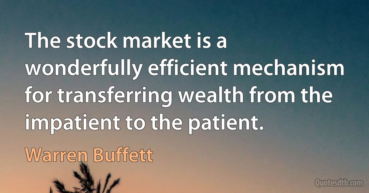 The stock market is a wonderfully efficient mechanism for transferring wealth from the impatient to the patient. (Warren Buffett)