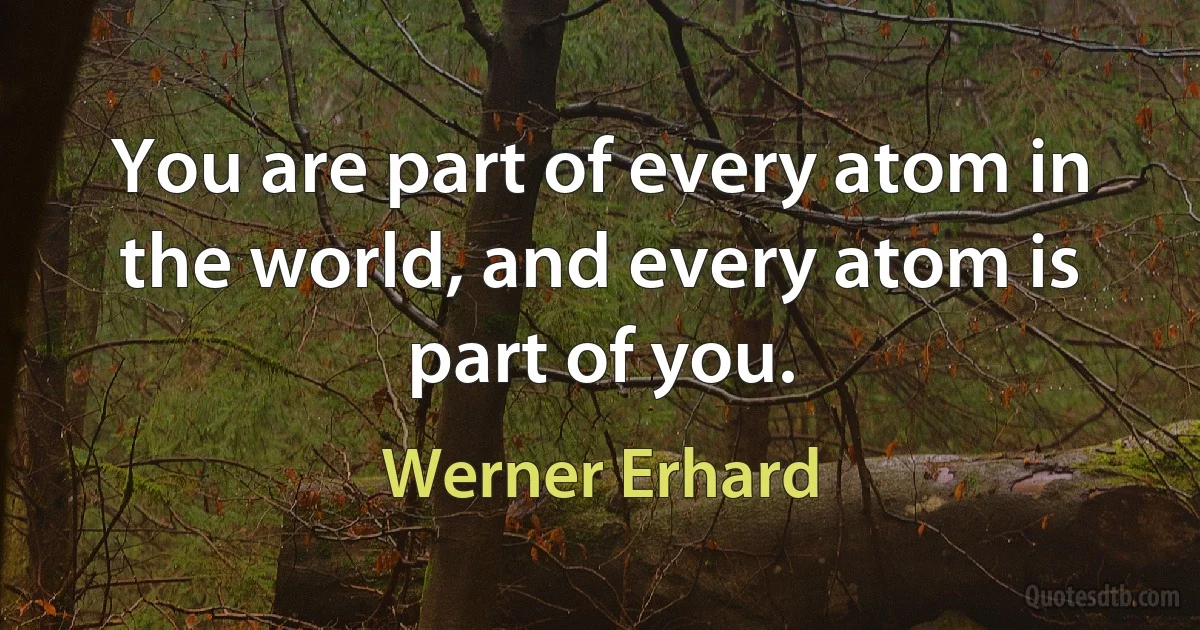 You are part of every atom in the world, and every atom is part of you. (Werner Erhard)