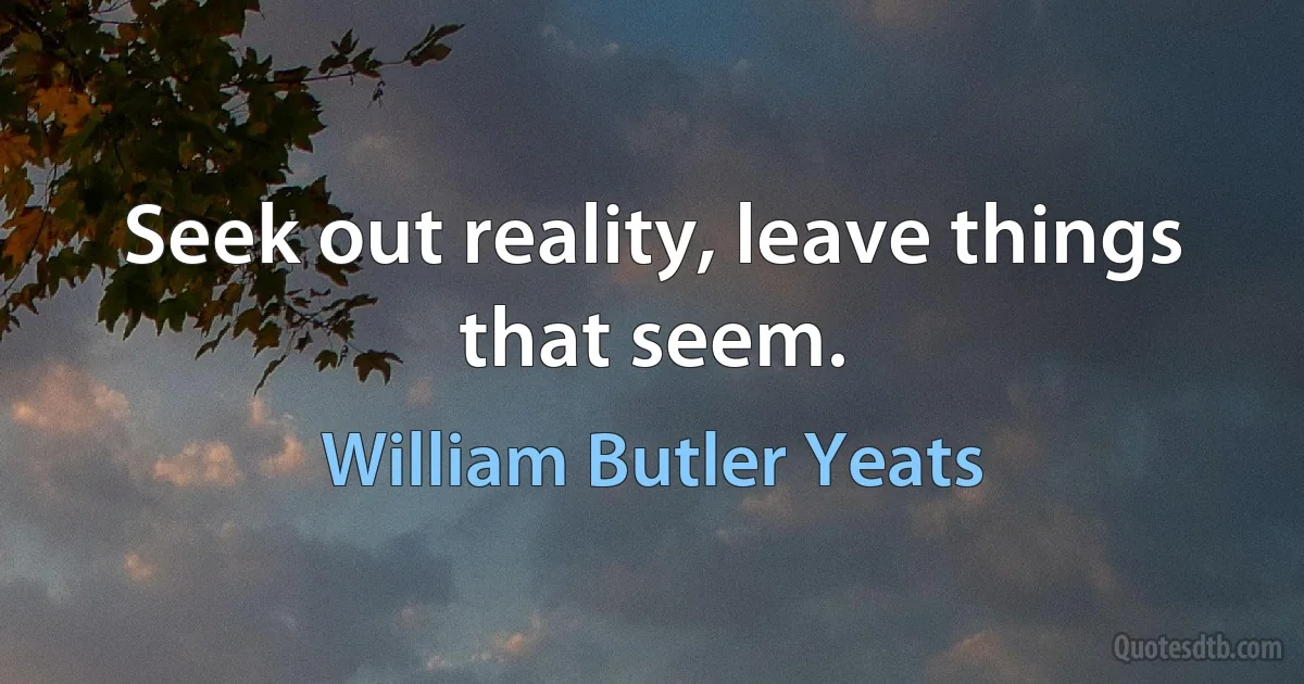 Seek out reality, leave things that seem. (William Butler Yeats)