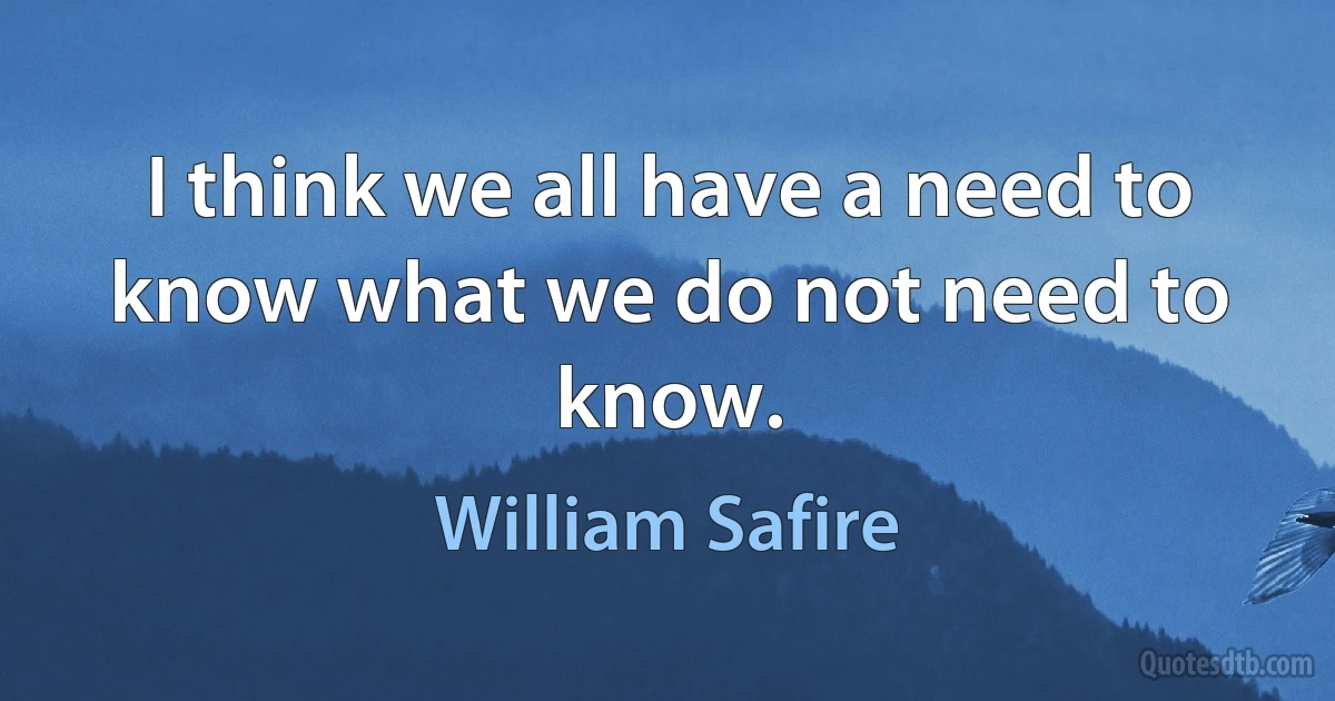 I think we all have a need to know what we do not need to know. (William Safire)