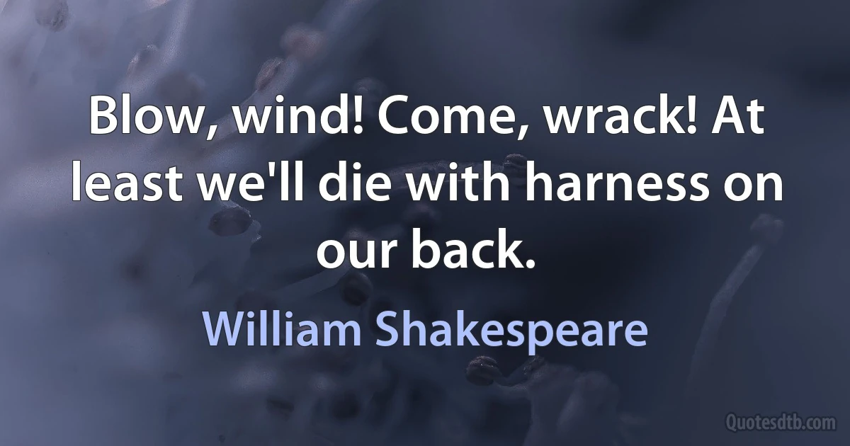 Blow, wind! Come, wrack! At least we'll die with harness on our back. (William Shakespeare)