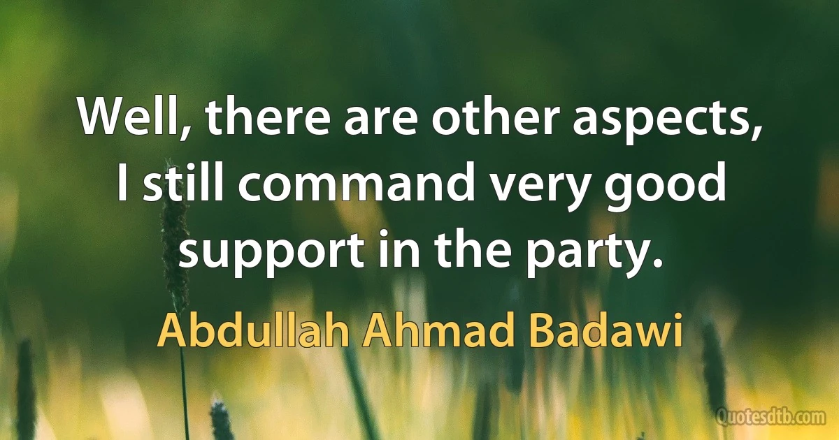 Well, there are other aspects, I still command very good support in the party. (Abdullah Ahmad Badawi)