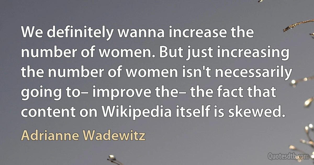 We definitely wanna increase the number of women. But just increasing the number of women isn't necessarily going to– improve the– the fact that content on Wikipedia itself is skewed. (Adrianne Wadewitz)