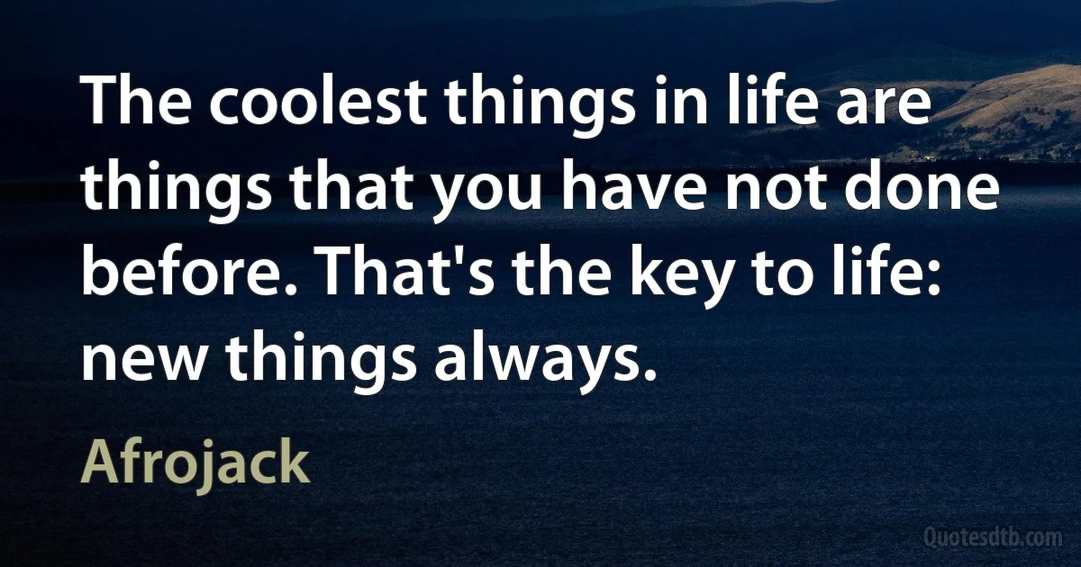 The coolest things in life are things that you have not done before. That's the key to life: new things always. (Afrojack)