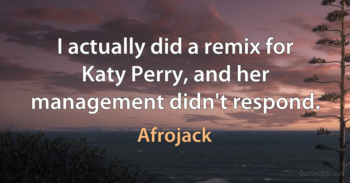 I actually did a remix for Katy Perry, and her management didn't respond. (Afrojack)