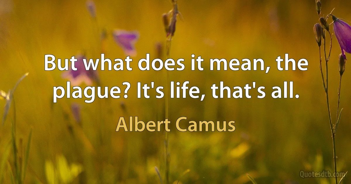 But what does it mean, the plague? It's life, that's all. (Albert Camus)