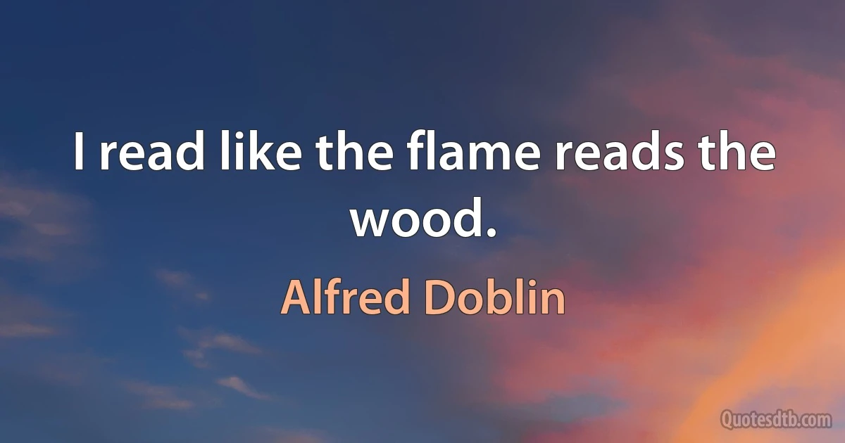 I read like the flame reads the wood. (Alfred Doblin)