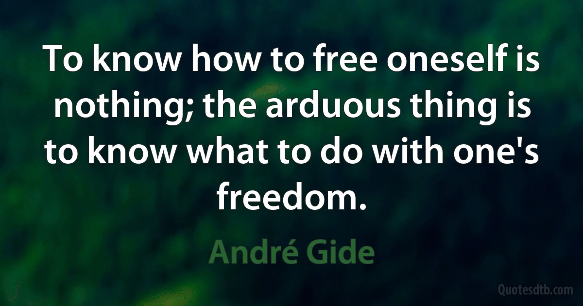 To know how to free oneself is nothing; the arduous thing is to know what to do with one's freedom. (André Gide)