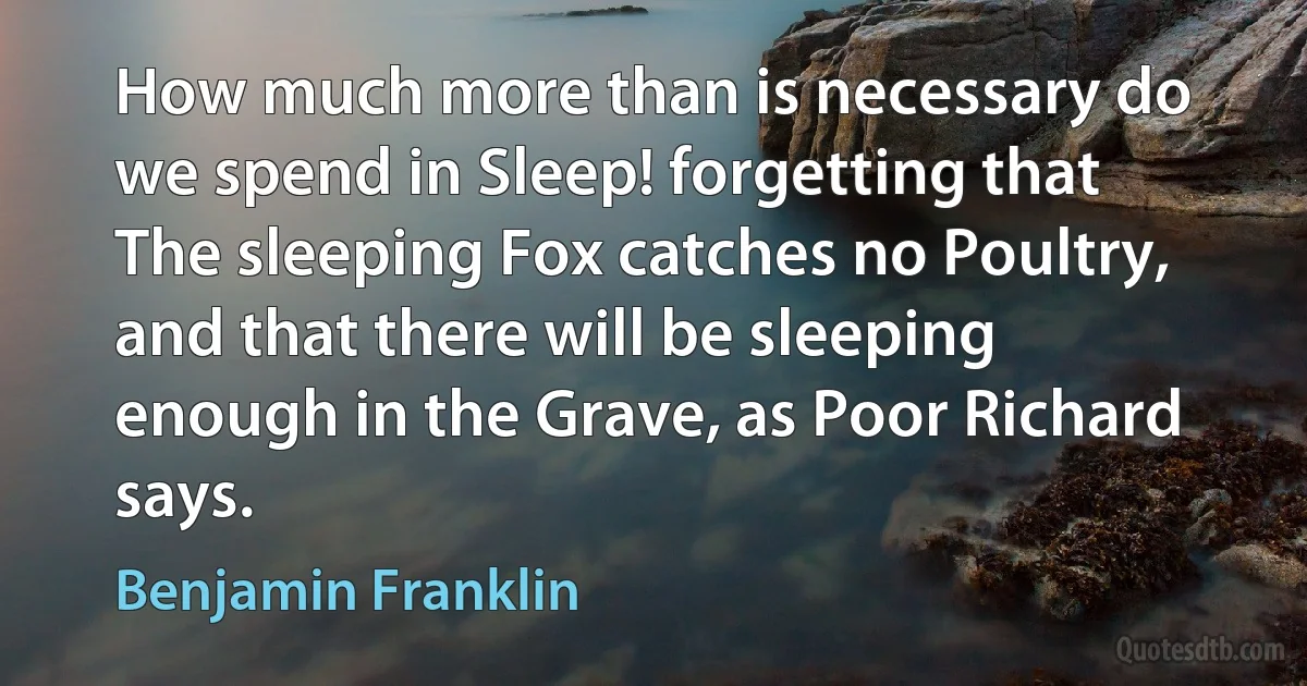 How much more than is necessary do we spend in Sleep! forgetting that The sleeping Fox catches no Poultry, and that there will be sleeping enough in the Grave, as Poor Richard says. (Benjamin Franklin)