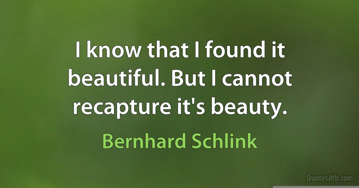 I know that I found it beautiful. But I cannot recapture it's beauty. (Bernhard Schlink)