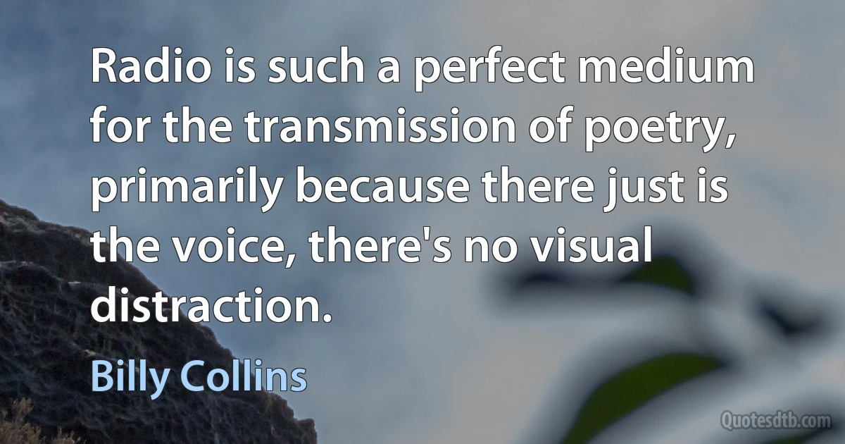 Radio is such a perfect medium for the transmission of poetry, primarily because there just is the voice, there's no visual distraction. (Billy Collins)