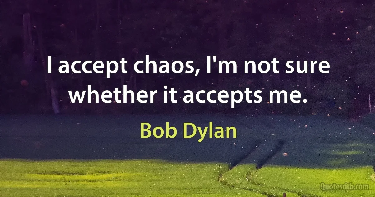 I accept chaos, I'm not sure whether it accepts me. (Bob Dylan)