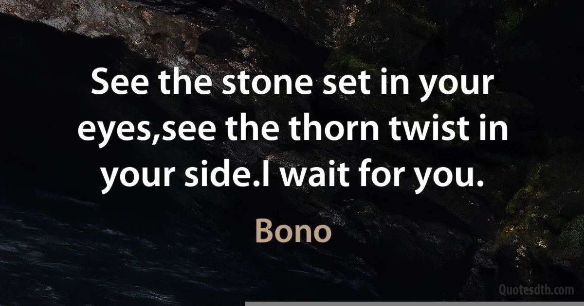 See the stone set in your eyes,see the thorn twist in your side.I wait for you. (Bono)