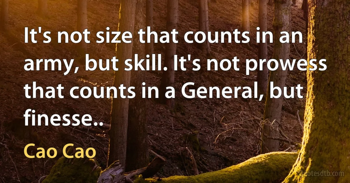 It's not size that counts in an army, but skill. It's not prowess that counts in a General, but finesse.. (Cao Cao)