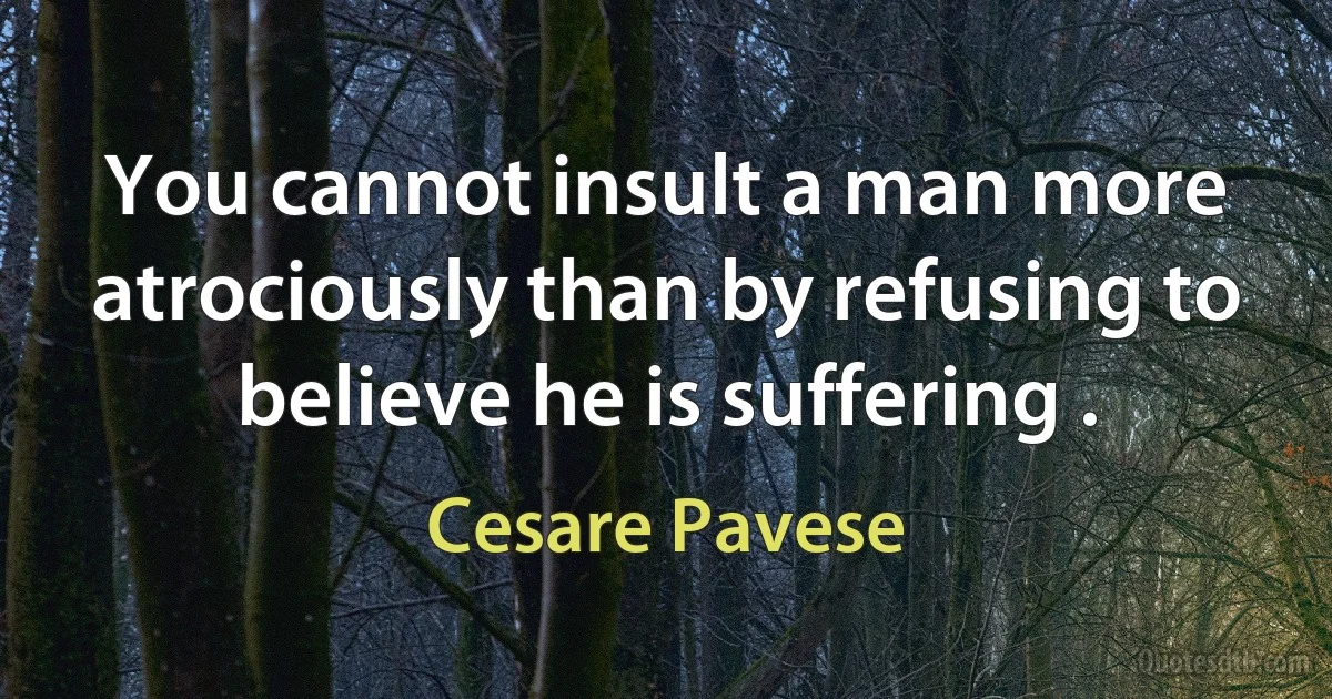 You cannot insult a man more atrociously than by refusing to believe he is suffering . (Cesare Pavese)