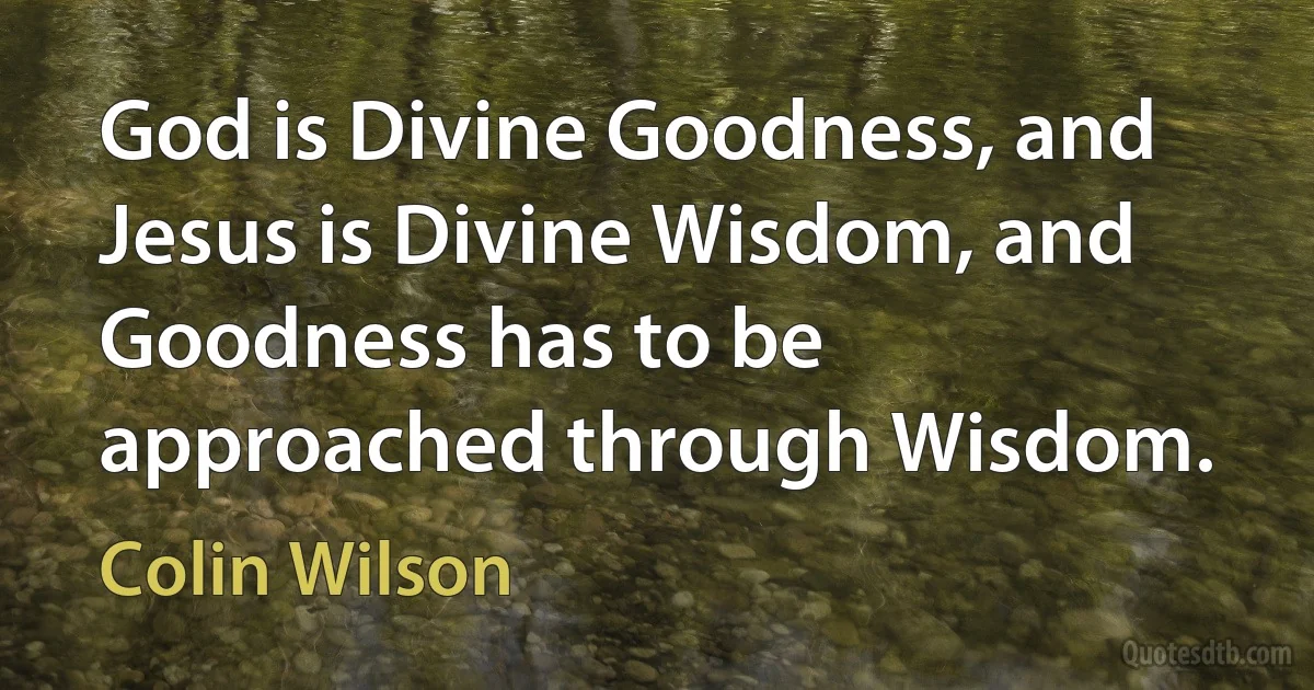 God is Divine Goodness, and Jesus is Divine Wisdom, and Goodness has to be approached through Wisdom. (Colin Wilson)