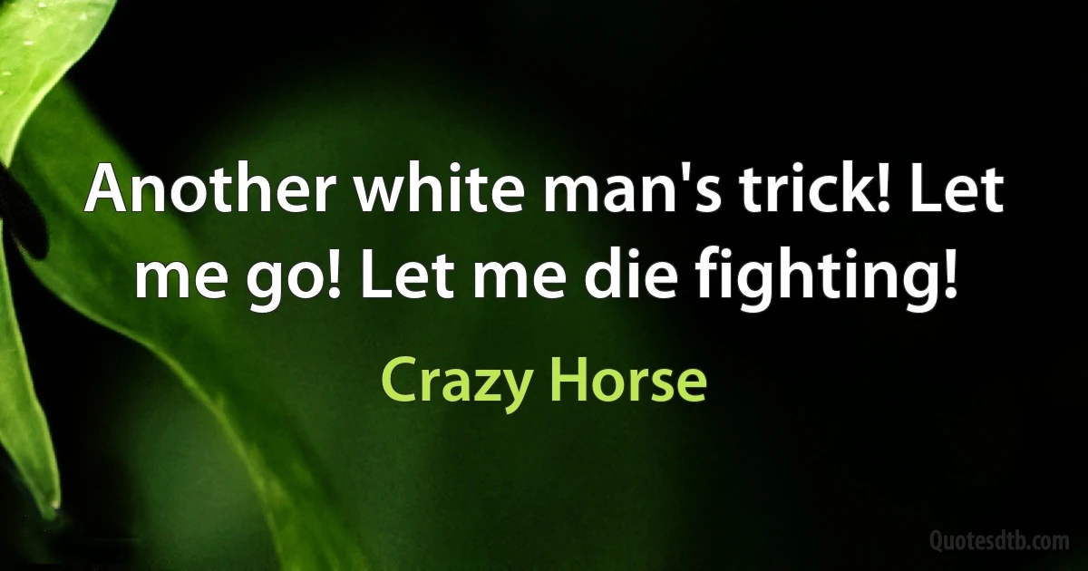 Another white man's trick! Let me go! Let me die fighting! (Crazy Horse)