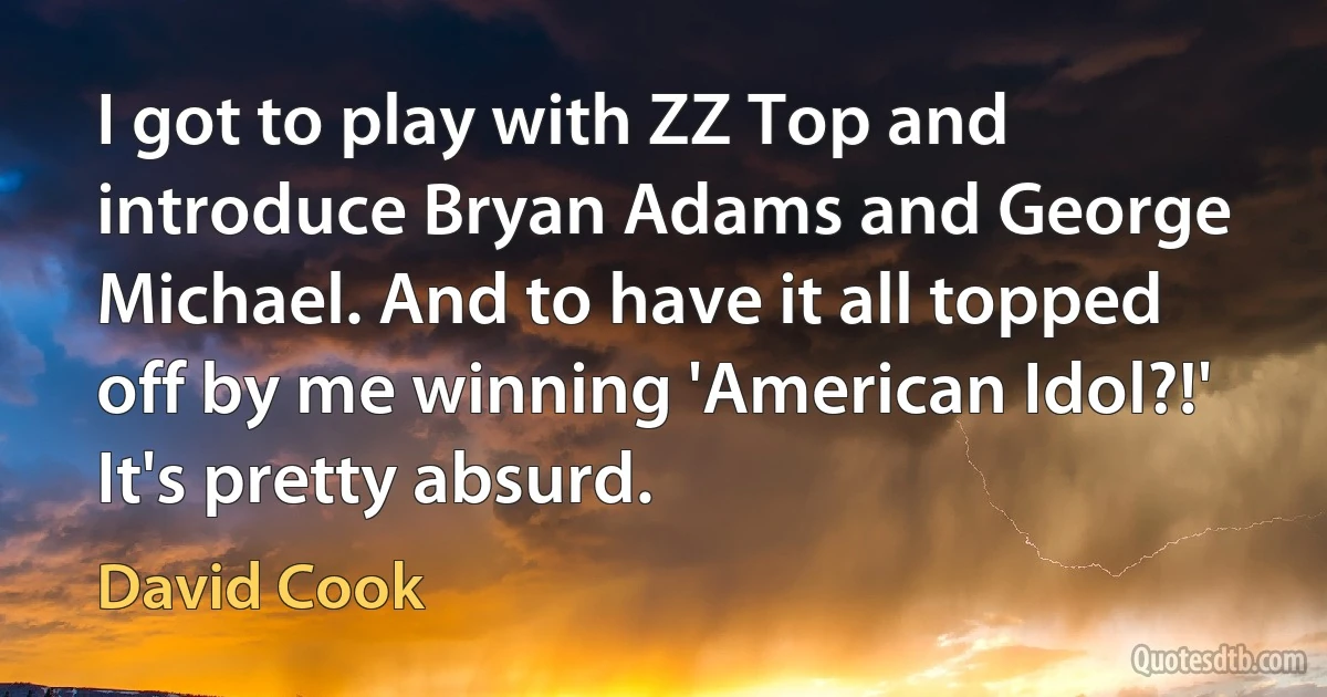 I got to play with ZZ Top and introduce Bryan Adams and George Michael. And to have it all topped off by me winning 'American Idol?!' It's pretty absurd. (David Cook)