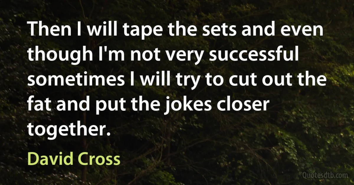 Then I will tape the sets and even though I'm not very successful sometimes I will try to cut out the fat and put the jokes closer together. (David Cross)