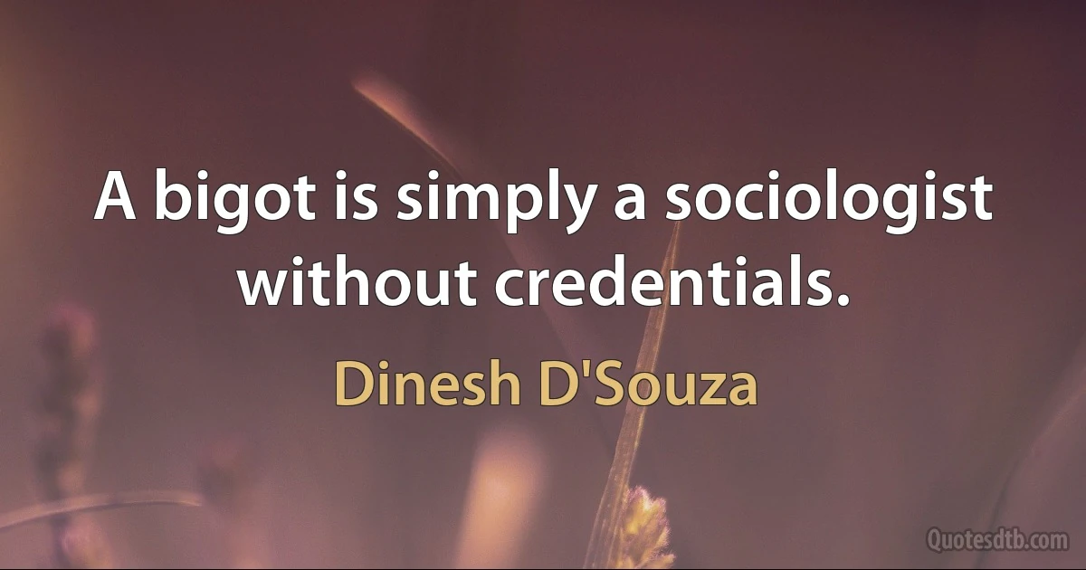 A bigot is simply a sociologist without credentials. (Dinesh D'Souza)