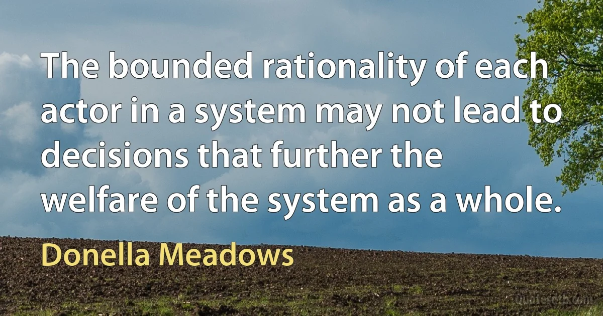 The bounded rationality of each actor in a system may not lead to decisions that further the welfare of the system as a whole. (Donella Meadows)