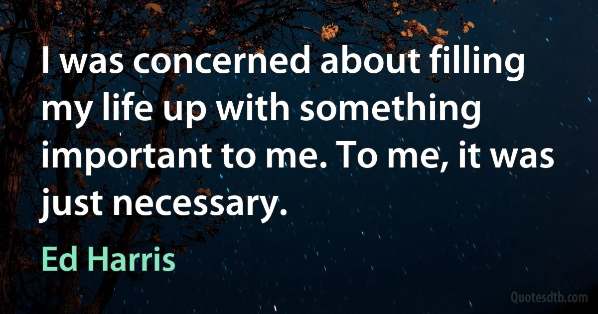 I was concerned about filling my life up with something important to me. To me, it was just necessary. (Ed Harris)