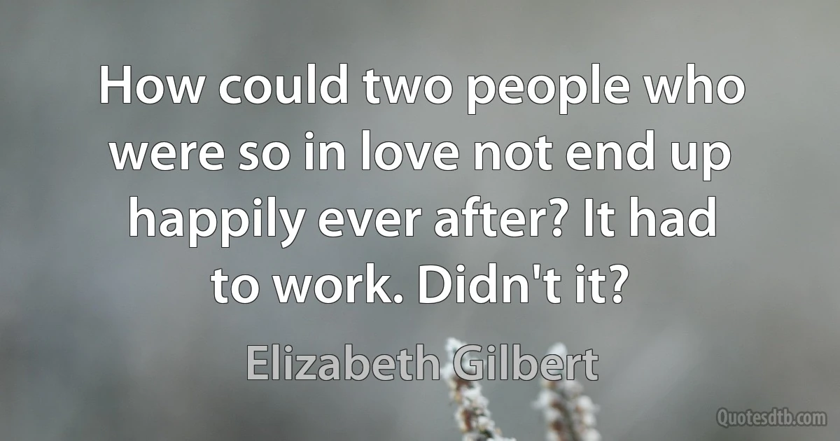 How could two people who were so in love not end up happily ever after? It had to work. Didn't it? (Elizabeth Gilbert)