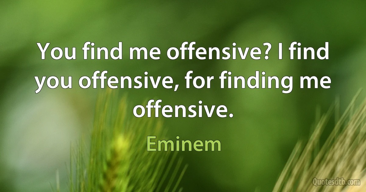 You find me offensive? I find you offensive, for finding me offensive. (Eminem)