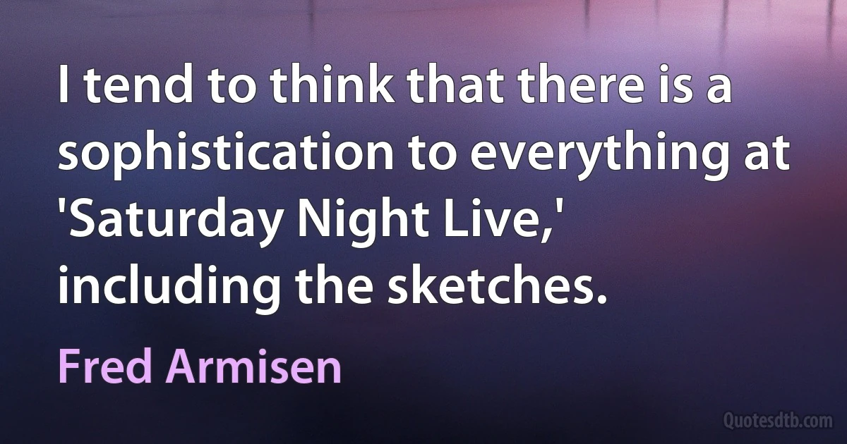 I tend to think that there is a sophistication to everything at 'Saturday Night Live,' including the sketches. (Fred Armisen)