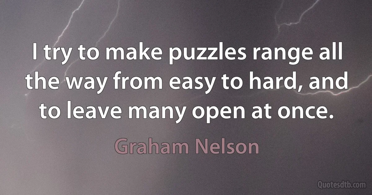 I try to make puzzles range all the way from easy to hard, and to leave many open at once. (Graham Nelson)