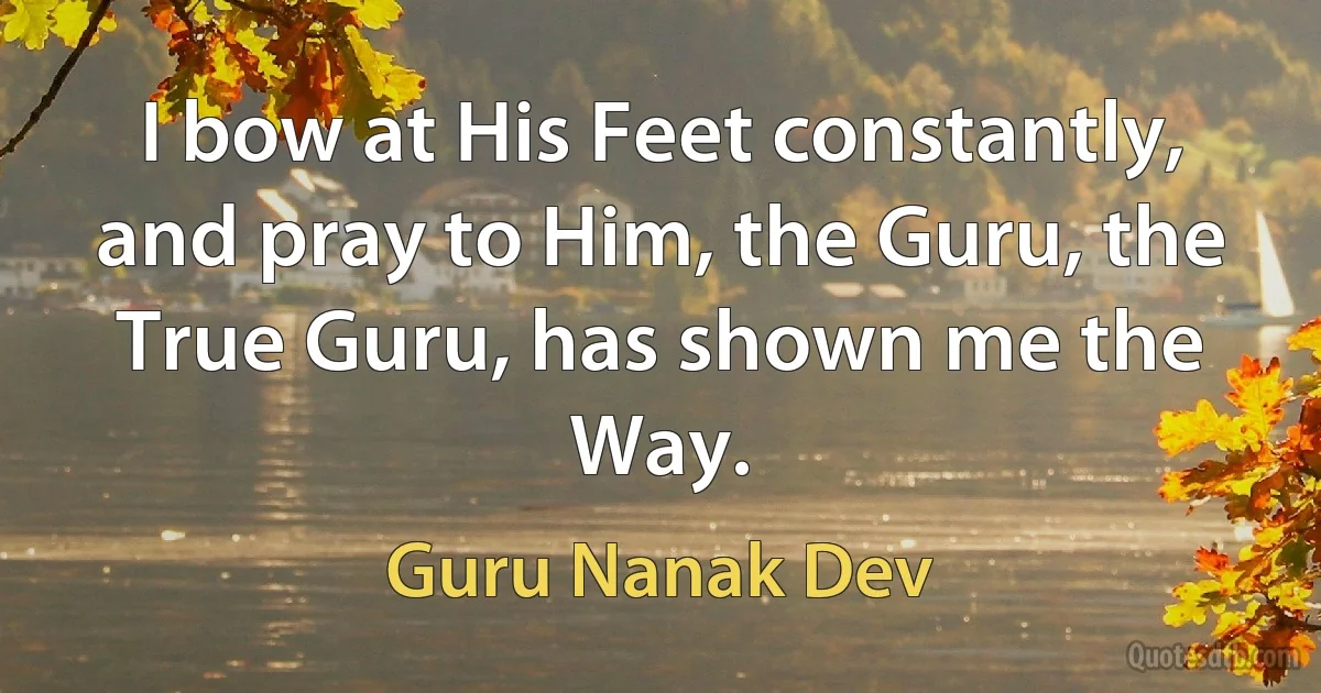 I bow at His Feet constantly, and pray to Him, the Guru, the True Guru, has shown me the Way. (Guru Nanak Dev)