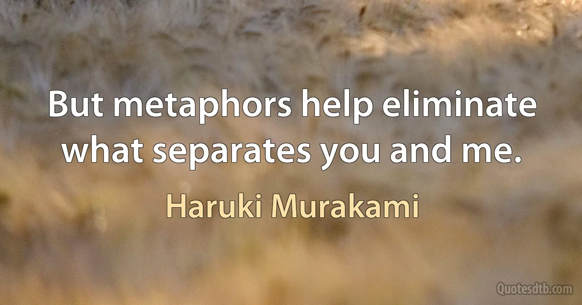 But metaphors help eliminate what separates you and me. (Haruki Murakami)