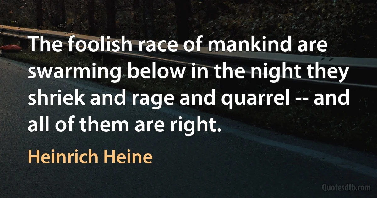 The foolish race of mankind are swarming below in the night they shriek and rage and quarrel -- and all of them are right. (Heinrich Heine)