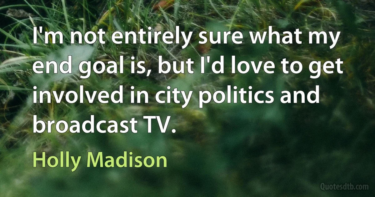 I'm not entirely sure what my end goal is, but I'd love to get involved in city politics and broadcast TV. (Holly Madison)