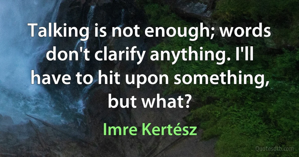 Talking is not enough; words don't clarify anything. I'll have to hit upon something, but what? (Imre Kertész)