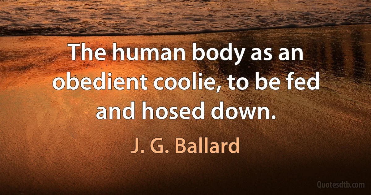 The human body as an obedient coolie, to be fed and hosed down. (J. G. Ballard)