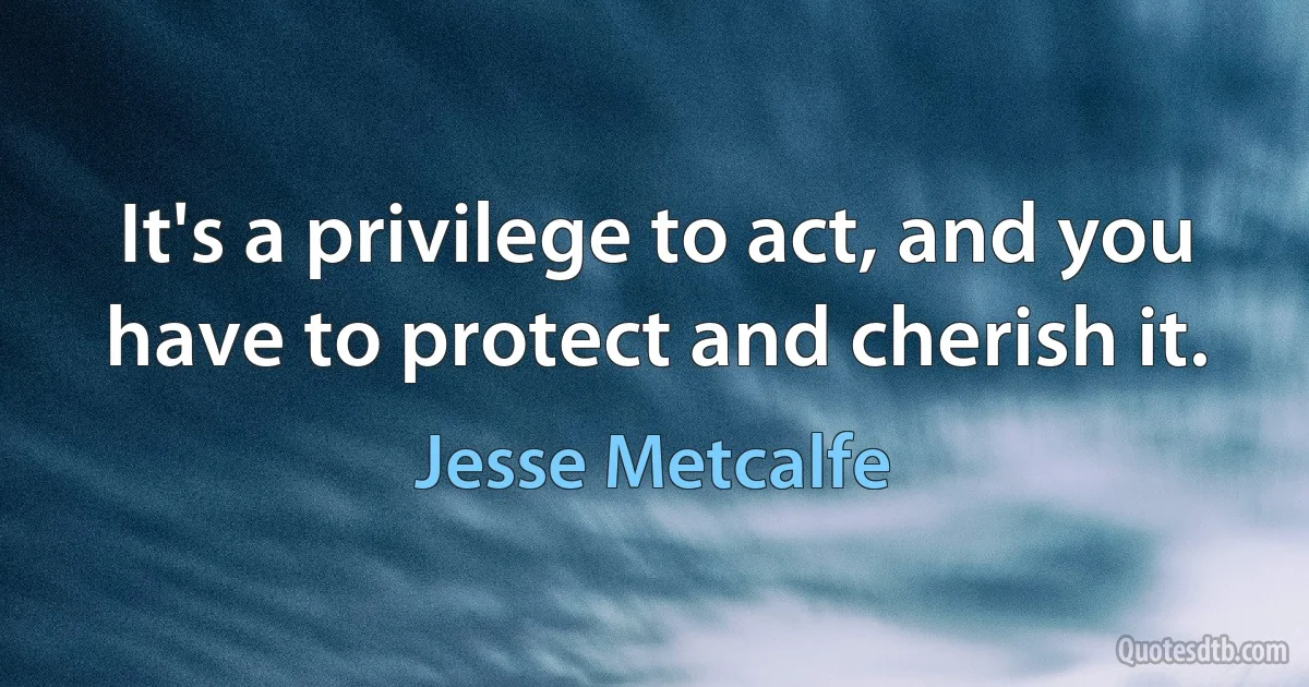 It's a privilege to act, and you have to protect and cherish it. (Jesse Metcalfe)