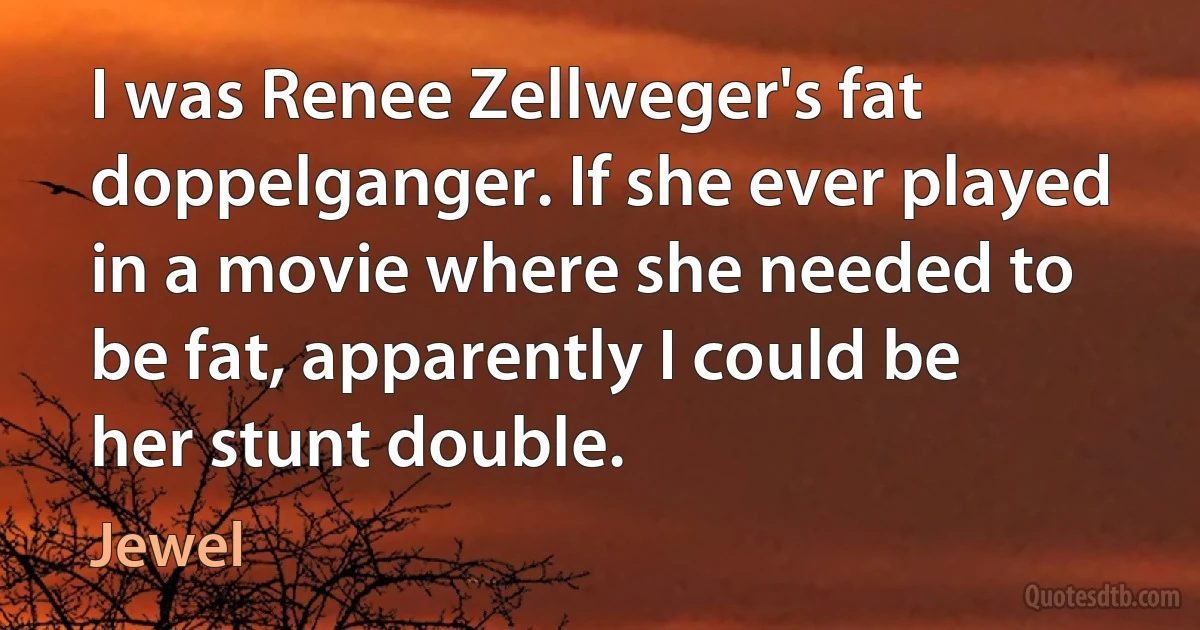 I was Renee Zellweger's fat doppelganger. If she ever played in a movie where she needed to be fat, apparently I could be her stunt double. (Jewel)