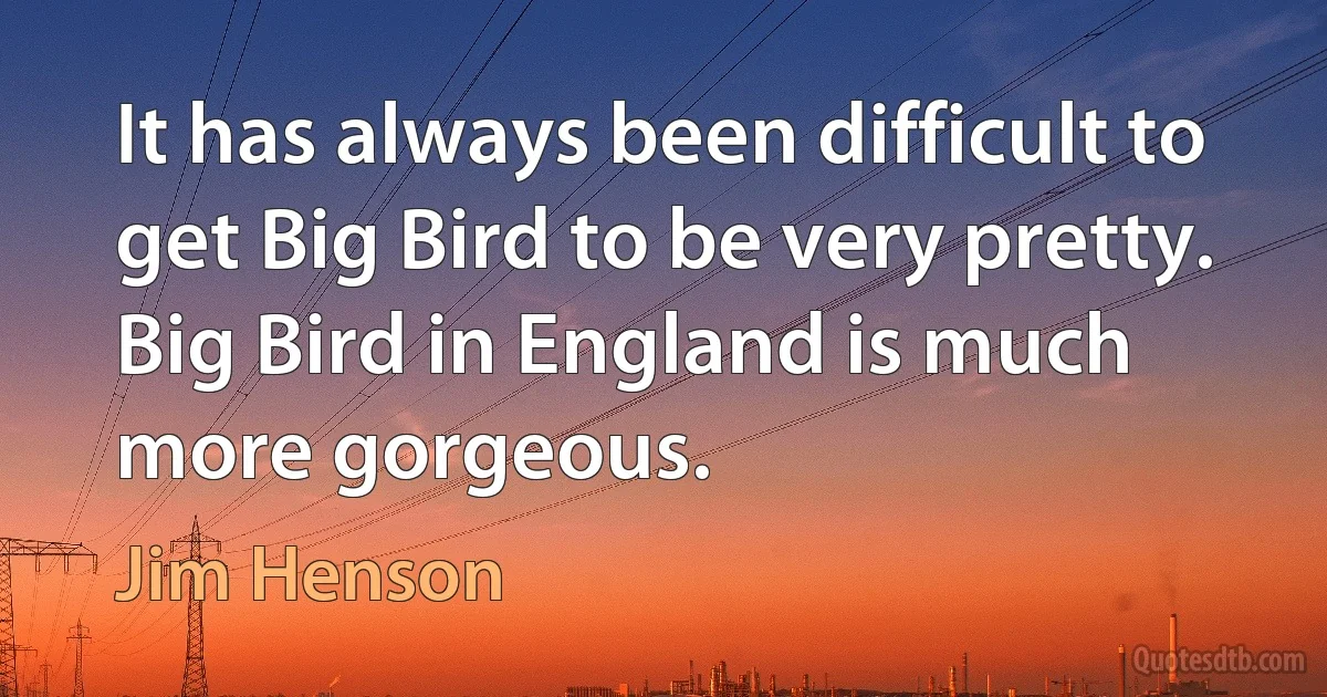 It has always been difficult to get Big Bird to be very pretty. Big Bird in England is much more gorgeous. (Jim Henson)